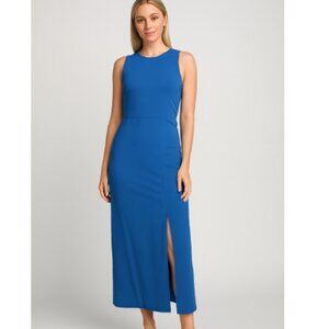 Pact SZ XL Organic Cotton Fit & Flare Midi Dress Twisted Back Detail Blue